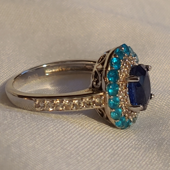 Sterling silver mult gemstone ring Marked 925 MLD - Picture 8 of 9